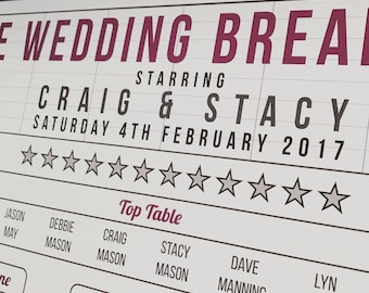 Digital Download Personalised Cinema / Film/ Movie / Theatre / Hollywood themed Wedding Table Plan Digital Download