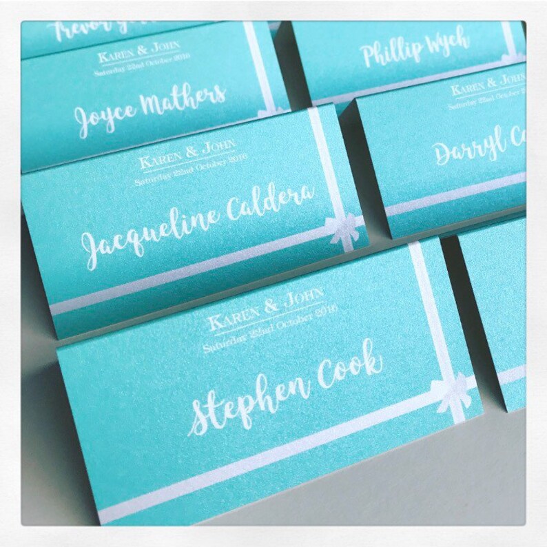 50 Blue Gift Box Wedding Place Cards Printed Etsy UK