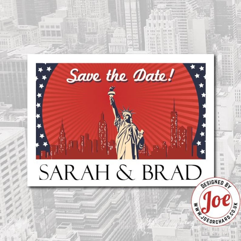 PRINTED Vintage New York Postcard Wedding Save the Date / Wedding Invitation image 3