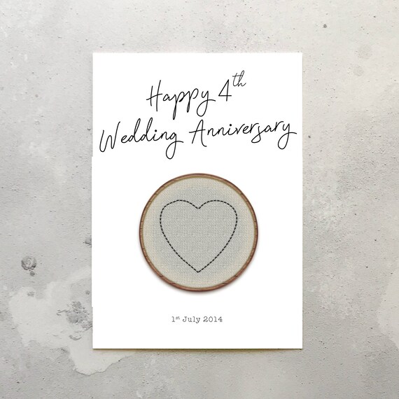 4th Wedding Anniversary Card. 4th Wedding Anniversary Linen Print