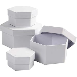 4 Hexagonal Boxes Paper Mache Cardboard | Gift Storage Decorate Personalize