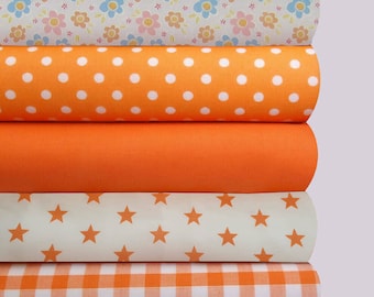 Fabric bundles Fat Quarters Polycotton Material Florals Gingham Spots Craft - ORANGE