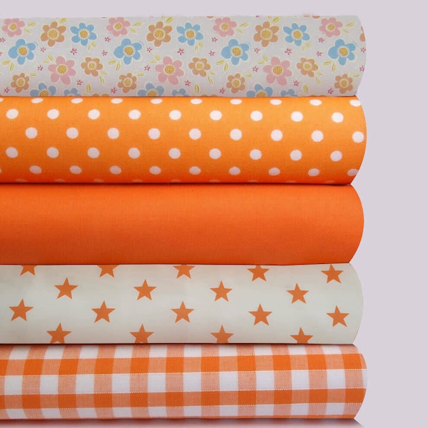 Fabric bundles Fat Quarters Polycotton Material Florals Gingham Spots Craft - ORANGE