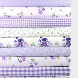 Fabric bundles Fat Quarters Polycotton Vintage Roses Gingham Spots Craft Lilac * 10