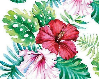 5 Napkins Hibiscus Floral 33x33cm Tissue Decoupage Paper Party Card Making Craft