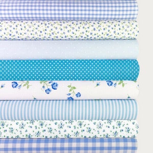 Fabric bundles Fat Quarters Polycotton Vintage Roses Gingham Spots Craft Blue * 10