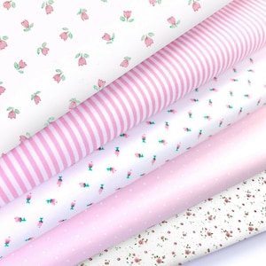 Fabric bundles Fat Quarters Polycotton Material Florals Gingham Spots Craft - Pink