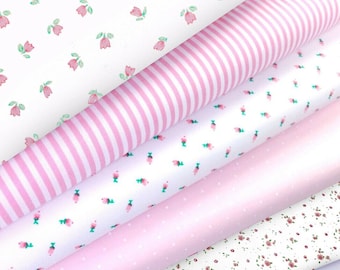 Fabric bundles Fat Quarters Polycotton Material Florals Gingham Spots Craft - Pink