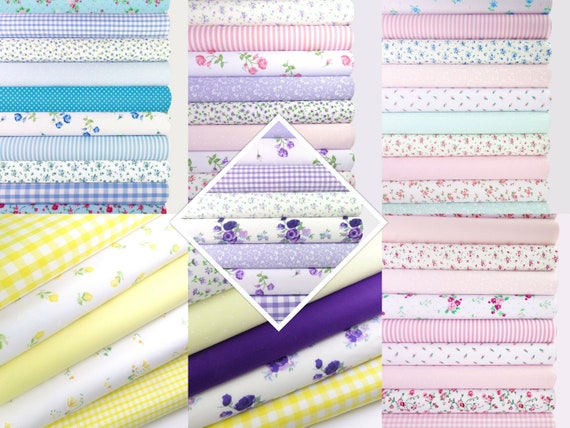 Fabric bundles Fat Quarters Polycotton Vintage Roses Gingham Spots Craft
