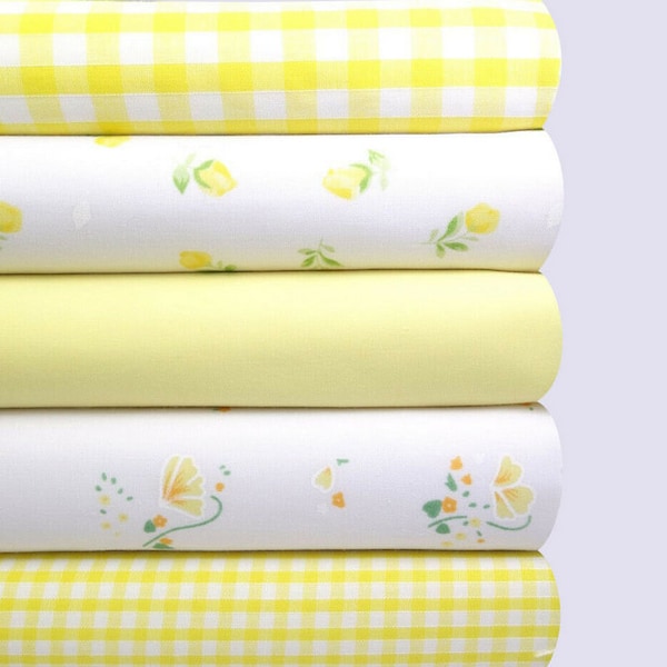 Fabric bundles Fat Quarters Polycotton Material Florals Gingham Spots Craft - YELLOW