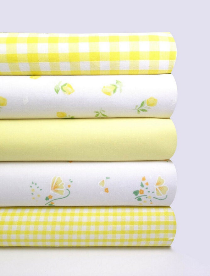 Fabric bundles Fat Quarters Polycotton Material Florals Gingham Spots Craft - YELLOW