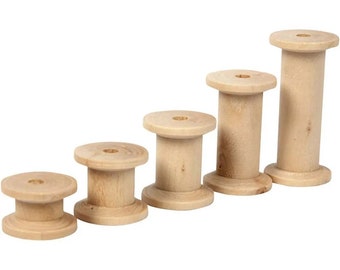 10 x Spools Vintage Wooden Natural Plain Empty Thread Reel Bobbin