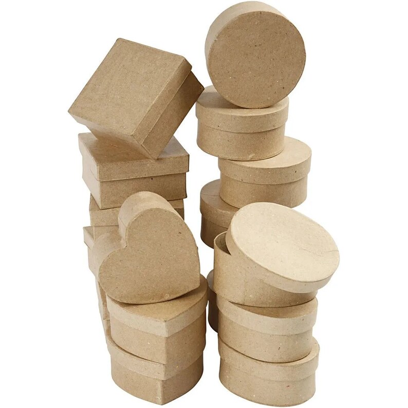 4 Assorted Boxes Natural Paper Mache Card Boxes Gift Storage Etsy