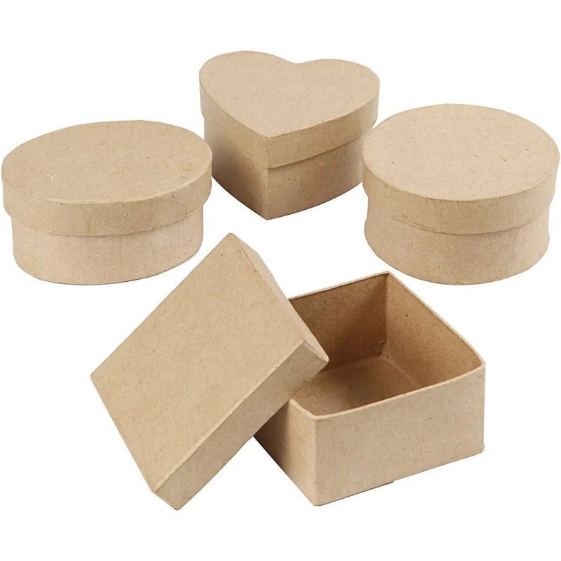 4 Assorted Boxes Natural Paper Mache Card Boxes Gift Storage Etsy