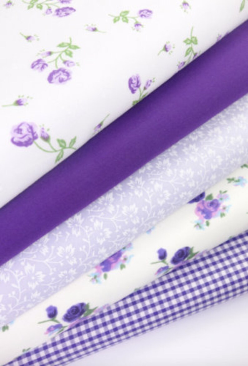 Stoffpaket Fat Quarters Polycotton Vintage Rosen Gingham Punkte Handwerk Purple * 5