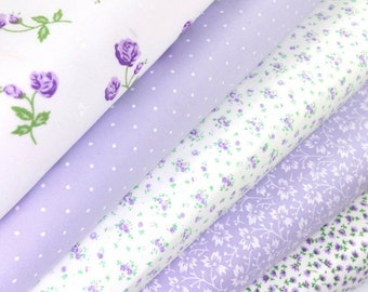 Fabric bundles Fat Quarters Polycotton Material Florals Gingham Spots Craft - LILAC