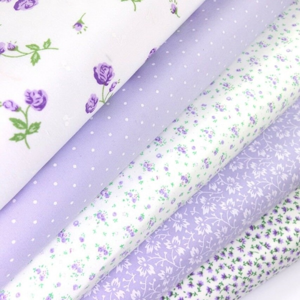 Fabric bundles Fat Quarters Polycotton Material Florals Gingham Spots Craft - LILAC