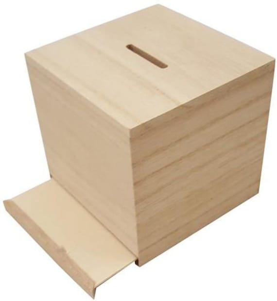 Wooden Money Box Square Cube Shape Plain Personalise Decorate Paint Boys Gift