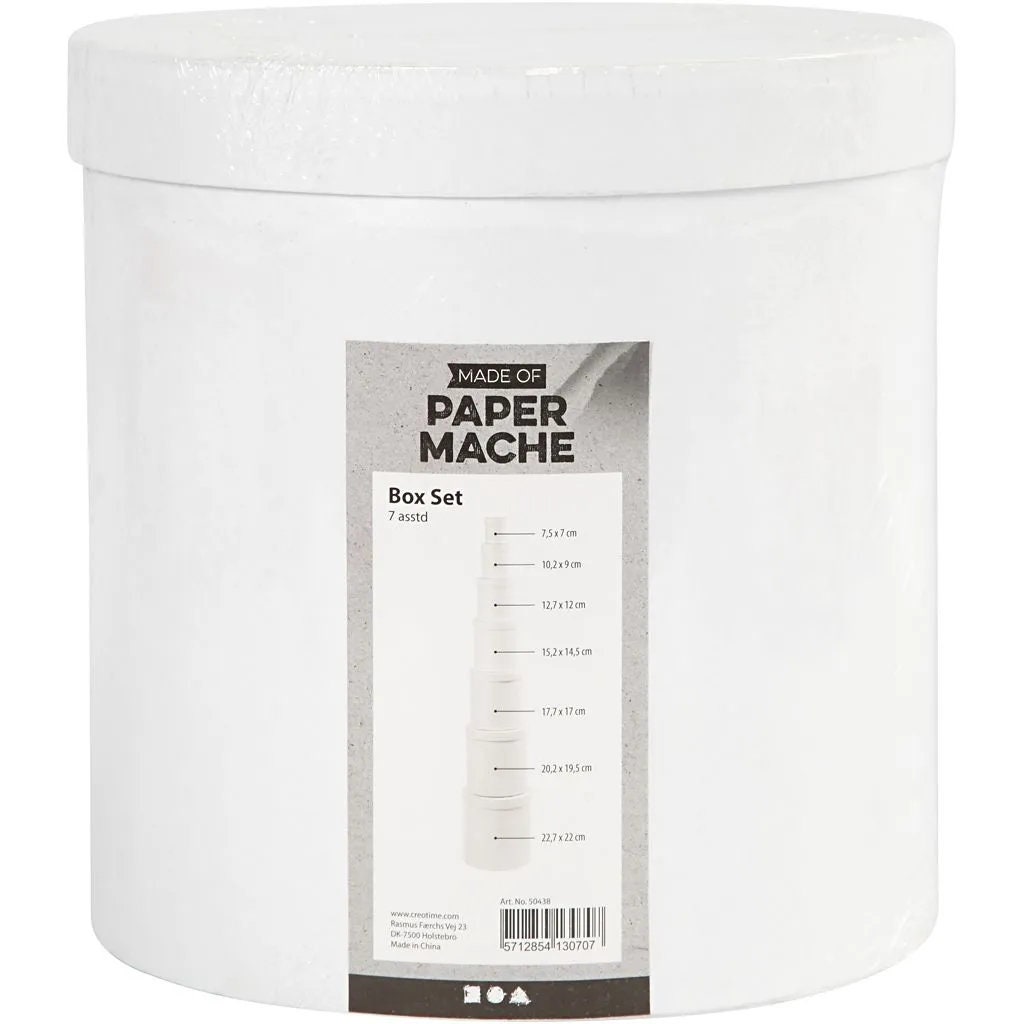 7 Round Tall White Paper Mache Cardboard Boxes | Gift Storage