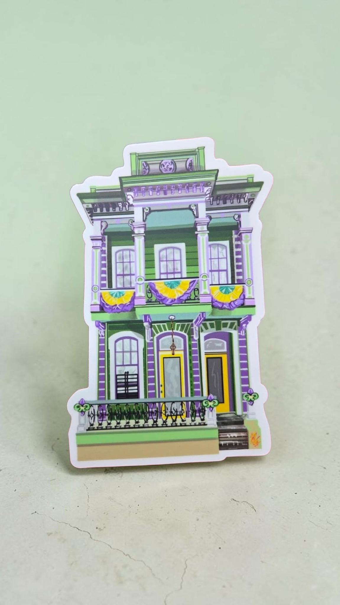 New Orleans Balcony House Sticker | Mardi Gras Creole Cottage Art ...