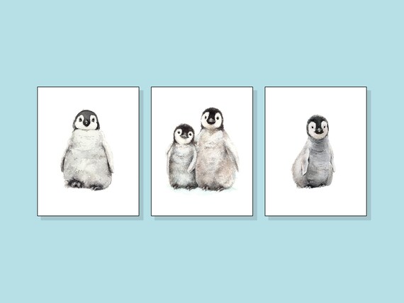 Beautiful watercolor Three Penguin Decals