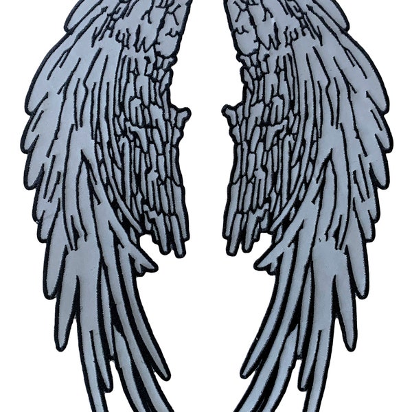 Reflective Angel Wings Patch (14" x 5.5") Sew On/Iron On Embroidered