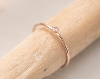 FINLAND white dainty ring in 14k rose gold filled and white Zircon stone