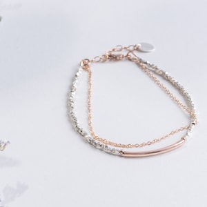 SRI LANKA Layered bi-material Bracelet 14k Rose Gold Filled and 925 Sterling Silver Stackable bracelet image 1