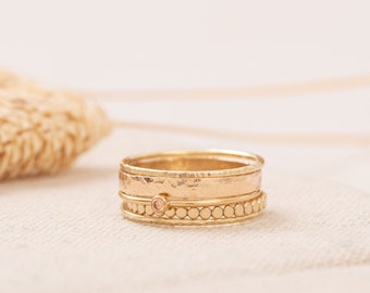 TUNISIA ring set in 14k Gold-filled and Zircon, creative stacking ring set, hammered ring, rings combo