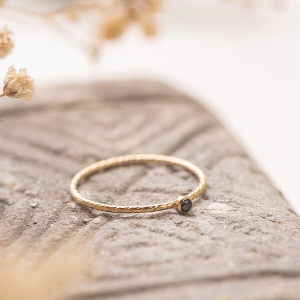 SWITZERLAND black dainty ring in 14k Gold-filled and black Zircon stone, Thin gold ring, black Zircon ring, timeless ring