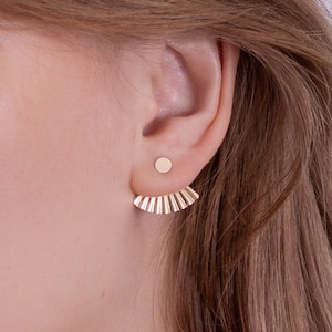 CHINA Round fan Studs in 14k Gold-Filled, Jacket Earrings, Art deco earrings, Fan earrings, Front back earrings NEW