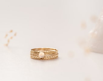 Bague texturée femme en Or Gold-Filled 14 carats et Agate blanche naturelle, combo de 4 bagues, étincelante bague MALAYSIA