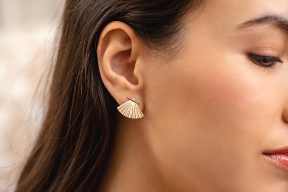 CHINA Fan Studs in 14k Gold filled Jacket Earrings Front Back