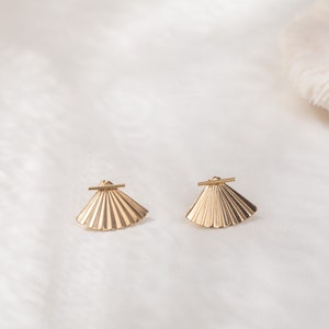 CHINA fan Studs in 14k Gold-Filled, Jacket Earrings, Front back earrings, Fan earrings, Art deco earrings image 4