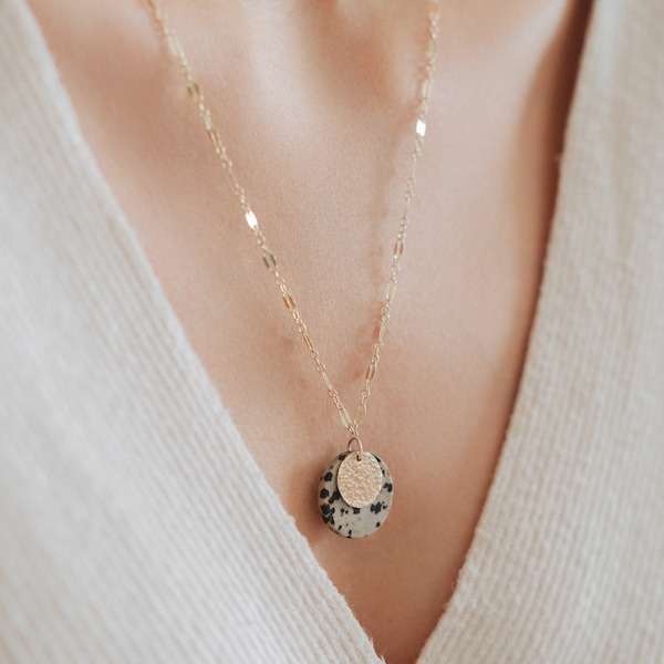 Duo set of DEAUVILLE Necklace and ROUEN Necklace, bi-material with 14k Gold-Filled dainty chain