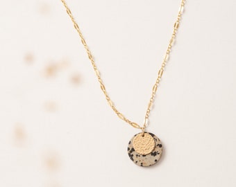 Collier femme en Or Gold filled 14 carats et  naturelle de Jaspe dalmatienne, collier DEAUVILLE