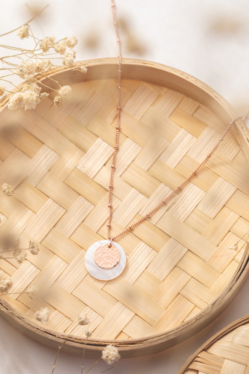 BAHAMAS necklace with natural White Mother-of-pearl necklace and 14k rose gold filled
