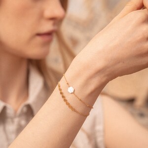 TAHITI Bracelet in 14k Gold-Filled with hexagonal white mother-of-pearl, elegant nacre Gold-Filled wedding bracelet image 6