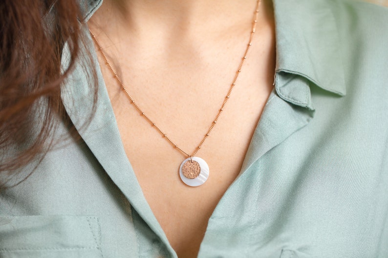 BAHAMAS necklace with natural White Mother-of-pearl necklace and 14k rose gold filled