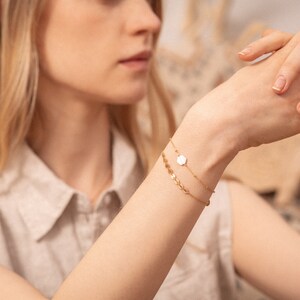 TAHITI Bracelet in 14k Gold-Filled with hexagonal white mother-of-pearl, elegant nacre Gold-Filled wedding bracelet image 7