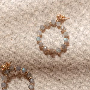 CASABLANCA Earrings in 14k Gold-Filled with natural Labradorite gemstone, Hoops earrings, gemstone earrings