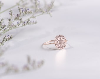 MOROCCO dainty hammered ring in 14k rose gold filled, Circle ring
