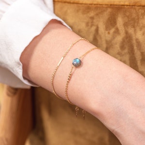 Duo set of OMAN Bracelet and CROATIA Bracelet, dainty chain with 14k Gold-Filled with blue Labradorite