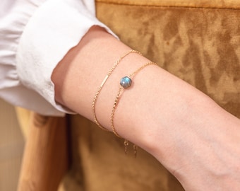 Duo set of OMAN Bracelet and CROATIA Bracelet, dainty chain with 14k Gold-Filled with blue Labradorite