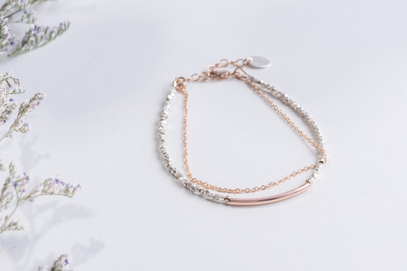 SRI LANKA Layered bi-material Bracelet 14k Rose Gold Filled and 925 Sterling Silver Stackable bracelet image 1