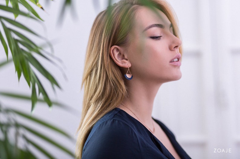 Natural Lapis Lazuli RUSSIA Earrings in natural Lapis Lazuli and 14k Rose gold filled Half moon earrings
