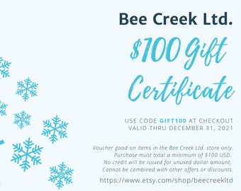 100 USD Gift Certificate for Bee Creek Ltd. shop, Gift certificate, Electronic gift card, Electronic gift certificate, Holiday Gift