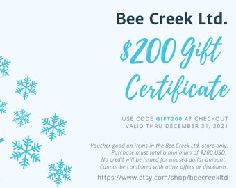 200 USD Gift Certificate for Bee Creek Ltd. shop, Gift certificate, Electronic gift card, Electronic gift certificate, Holiday Gift