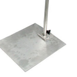 May include: A silver metal base with a square plate and a vertical pole. The pole has a black knob at the top.