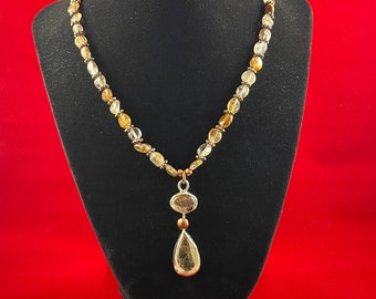 Rutilated Quartz and Copper Dangle Jewelry Set | Statement Necklace & Earrings | Healing Crystal Gift